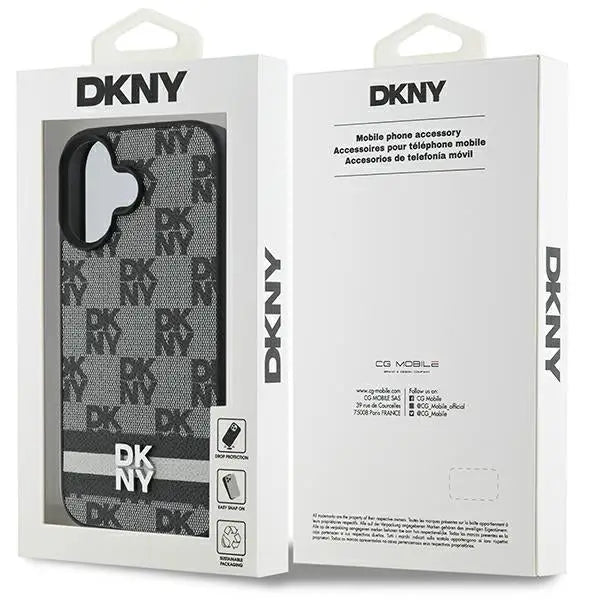 DKNY Checkered Pattern & Printed Stripes iPhone 16 Case - Black - Cell phone cases and covers<<<HurtelXML