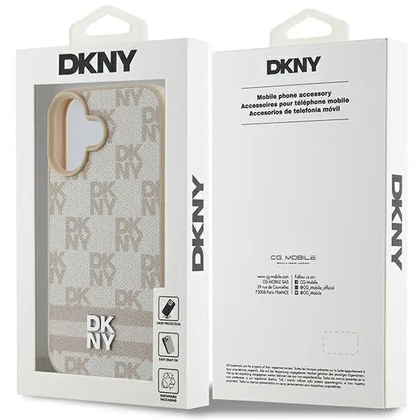 DKNY Checkered Pattern & Printed Stripes iPhone 16 Case - Pink - Cell phone cases and covers<<<HurtelXML