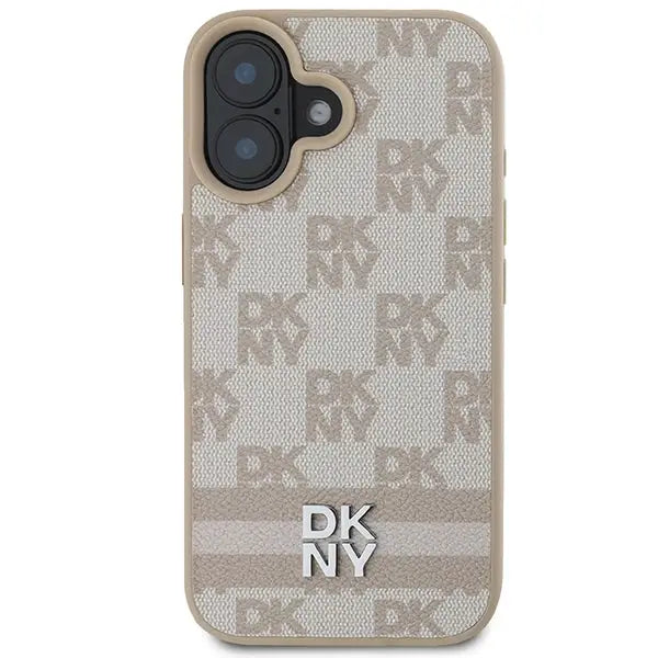 DKNY Checkered Pattern & Printed Stripes iPhone 16 Case - Pink - Cell phone cases and covers<<<HurtelXML