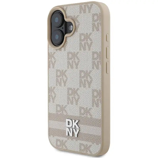 DKNY Checkered Pattern & Printed Stripes iPhone 16 Case - Pink - Cell phone cases and covers<<<HurtelXML