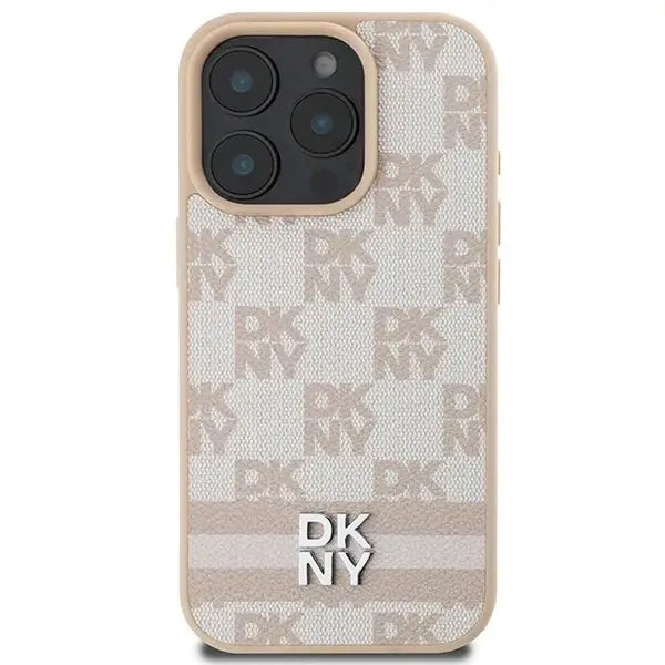 DKNY Checkered Pattern & Printed Stripes iPhone 16 Pro Case - Pink - Cell phone cases and covers<<<HurtelXML