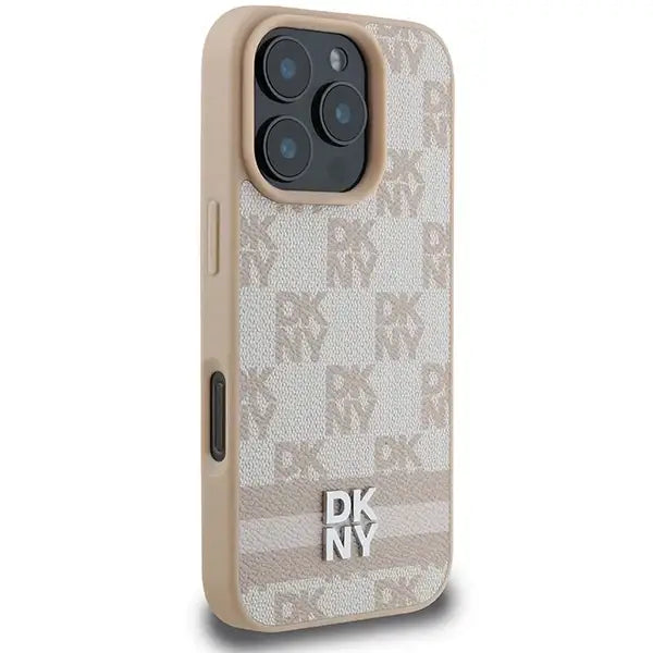 DKNY Checkered Pattern & Printed Stripes iPhone 16 Pro Case - Pink - Cell phone cases and covers<<<HurtelXML