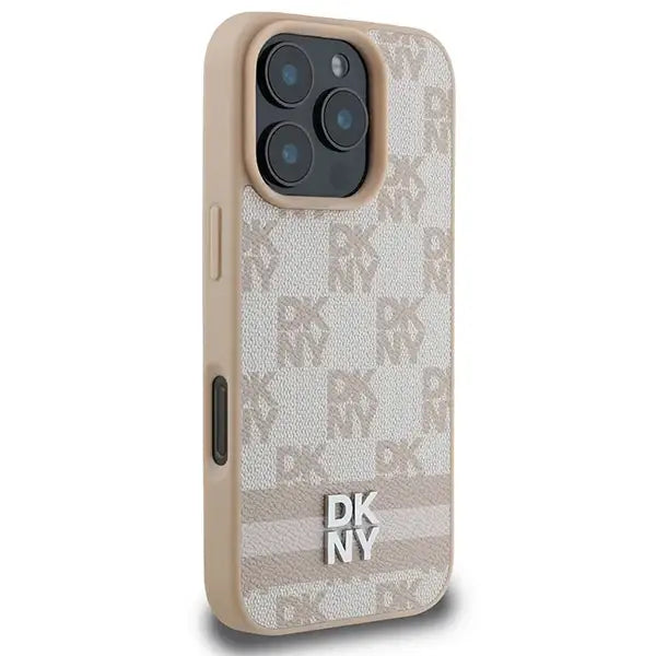 DKNY Checkered Pattern & Printed Stripes iPhone 16 Pro Max Case - Pink - Cell phone cases and covers<<<HurtelXML