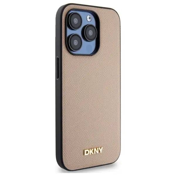 DKNY Grained Metal Logo MagSafe iPhone 15 Pro Case - Beige - Cell phone cases and covers<<<HurtelXML