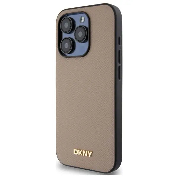 DKNY Grained Metal Logo MagSafe iPhone 15 Pro Max Case - Beige - Cell phone cases and covers<<<HurtelXML