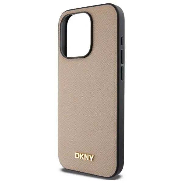 DKNY Grained Metal Logo MagSafe iPhone 15 Pro Max Case - Beige - Cell phone cases and covers<<<HurtelXML