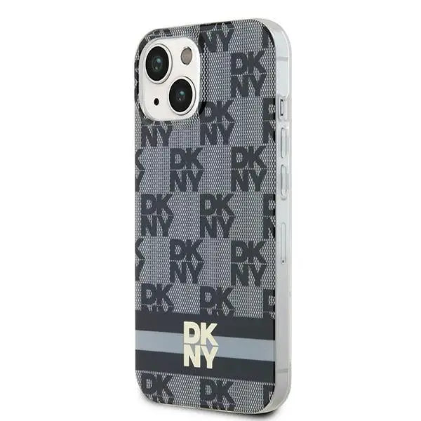 DKNY IML Checkered Mono Pattern & Printed Stripes MagSafe Case for iPhone 15 Plus / 14 Plus - Black - Cell phone cases