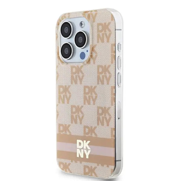 DKNY IML Checkered Mono Pattern & Printed Stripes MagSafe case for iPhone 15 Pro - pink - Cell phone cases