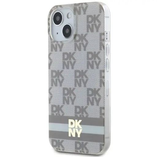 DKNY IML Checkered Mono Pattern & Printed Stripes MagSafe Case for iPhone 15 Plus / 14 Plus - Beige - Cell phone cases