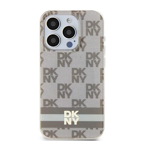 DKNY IML Checkered Mono Pattern & Printed Stripes MagSafe case for iPhone 13 Pro Max - beige - Cell phone cases