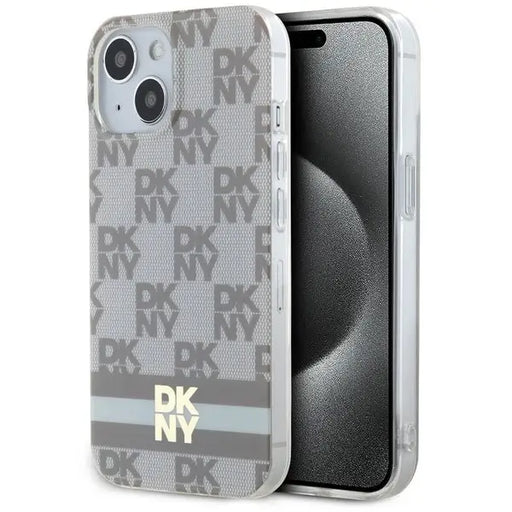 DKNY IML Checkered Mono Pattern & Printed Stripes MagSafe case for iPhone 15 / 14 / 13 - beige - Cell phone cases
