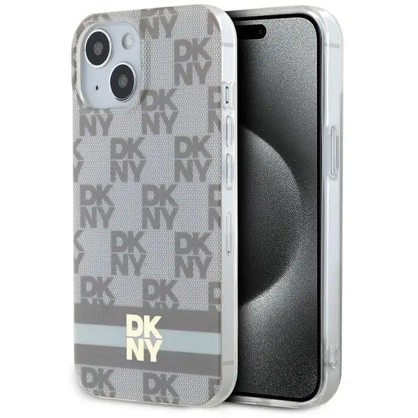 DKNY IML Checkered Mono Pattern & Printed Stripes MagSafe case for iPhone 15 / 14 / 13 - beige - Cell phone cases
