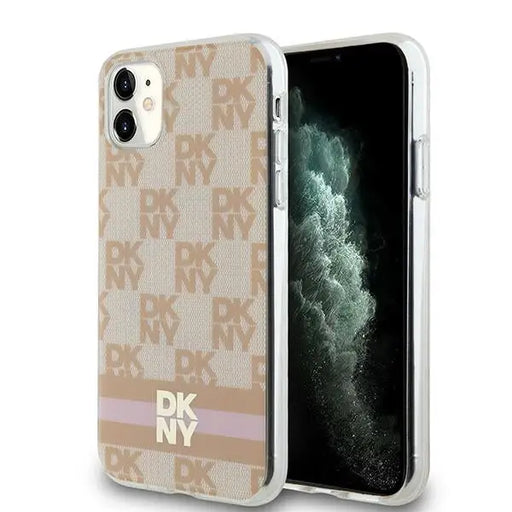 DKNY IML Checkered Mono Pattern & Printed Stripes MagSafe case for iPhone 11 / Xr - pink - Cell phone cases