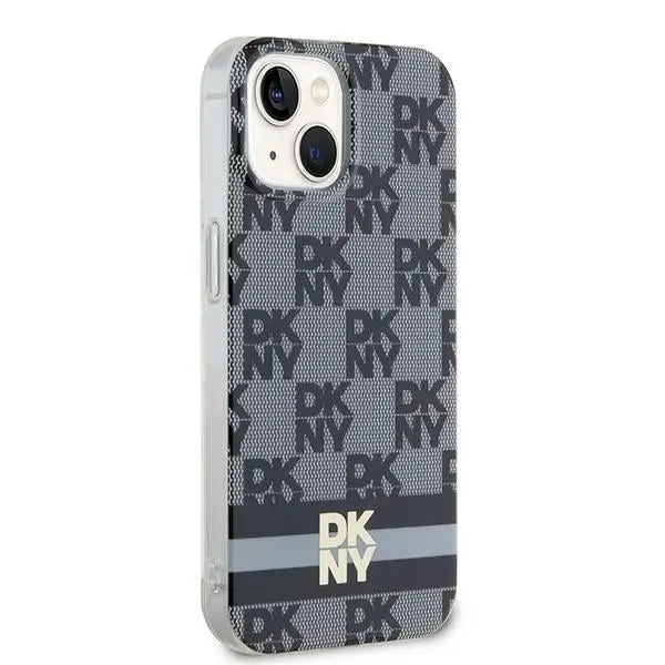 DKNY IML Checkered Mono Pattern & Printed Stripes MagSafe Case for iPhone 15 Plus / 14 Plus - Black - Cell phone cases