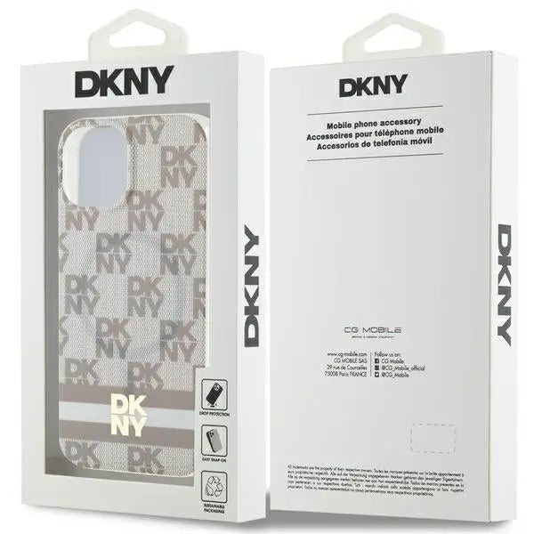 DKNY IML Checkered Mono Pattern & Printed Stripes MagSafe case for iPhone 15 / 14 / 13 - beige - Cell phone cases