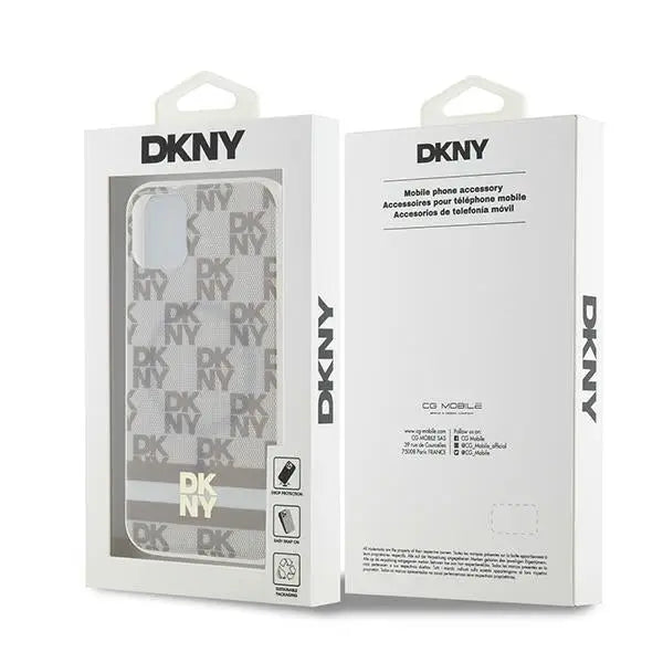 DKNY IML Checkered Mono Pattern & Printed Stripes MagSafe case for iPhone 11 / Xr - beige - Cell phone cases