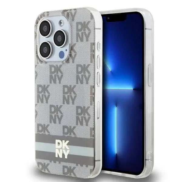 DKNY IML Checkered Mono Pattern & Printed Stripes MagSafe case for iPhone 13 Pro Max - beige - Cell phone cases
