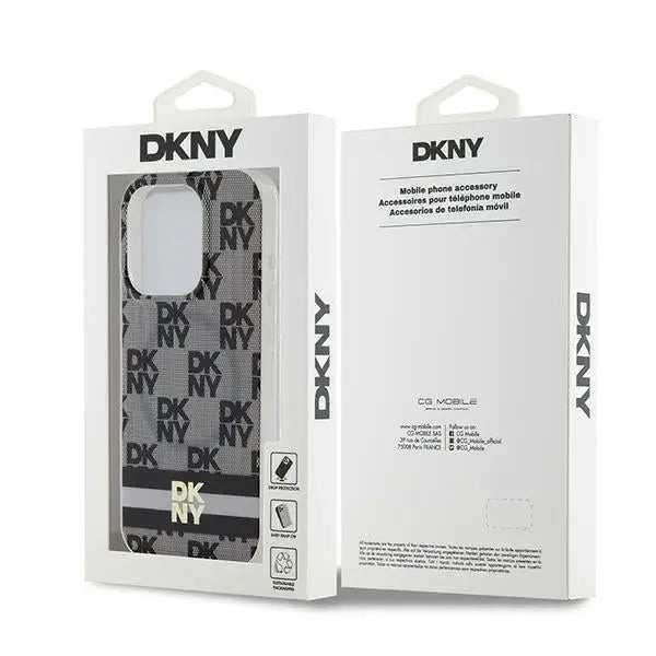 DKNY IML Checkered Mono Pattern & Printed Stripes MagSafe Case for iPhone 14 Pro - Black - Cell phone cases