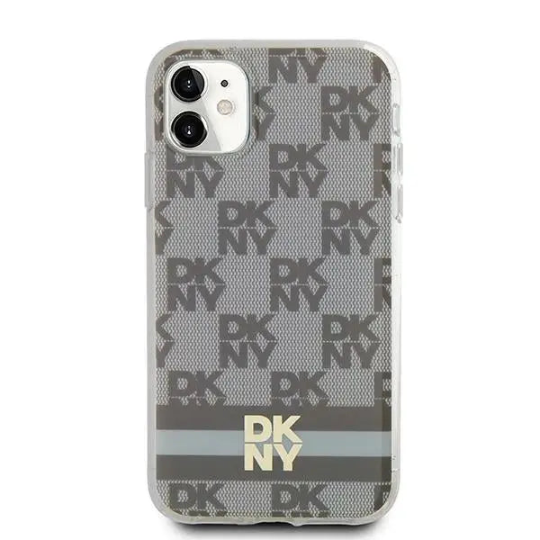 DKNY IML Checkered Mono Pattern & Printed Stripes MagSafe case for iPhone 11 / Xr - beige - Cell phone cases