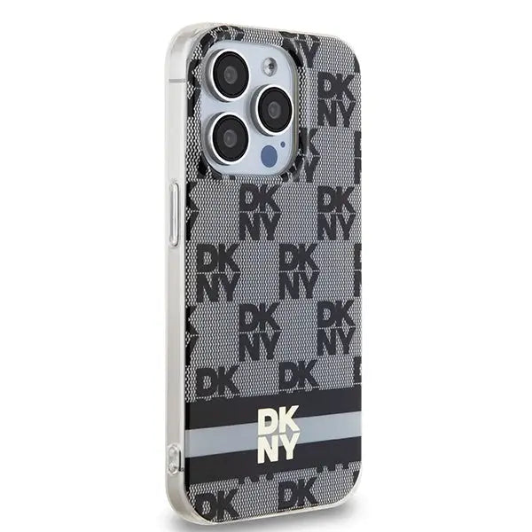 DKNY IML Checkered Mono Pattern & Printed Stripes MagSafe Case for iPhone 13 Pro Max - Black - Cell phone cases