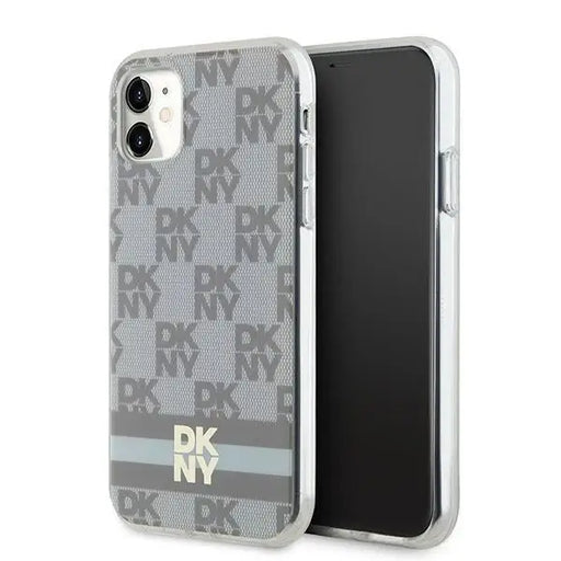 DKNY IML Checkered Mono Pattern & Printed Stripes MagSafe case for iPhone 11 / Xr - beige - Cell phone cases
