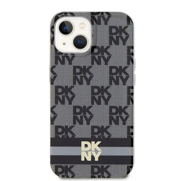 DKNY IML Checkered Mono Pattern & Printed Stripes MagSafe Case for iPhone 15/14/13 - Black - Cell phone cases