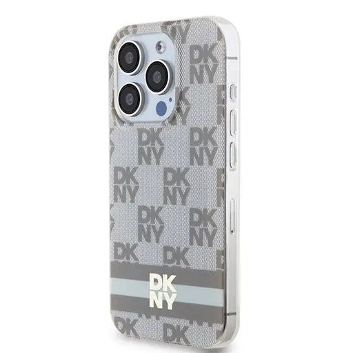 DKNY IML Checkered Mono Pattern & Printed Stripes MagSafe case for iPhone 15 Pro - beige - Cell phone cases