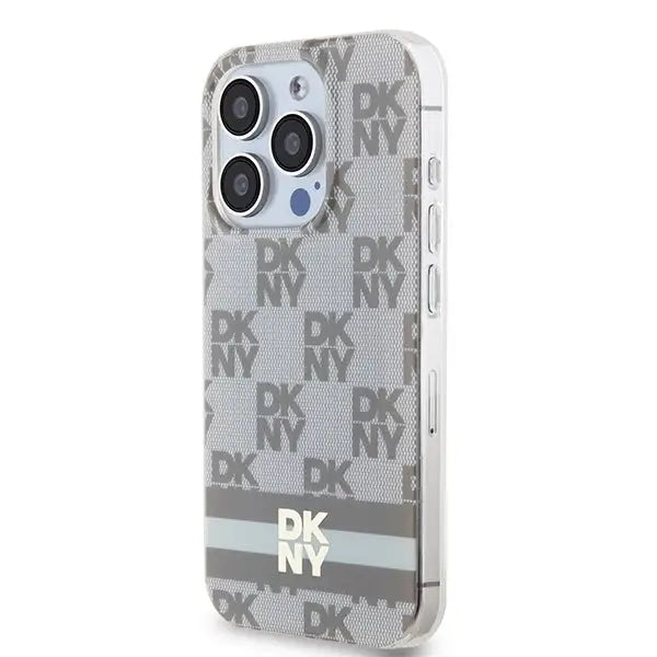 DKNY IML Checkered Mono Pattern & Printed Stripes MagSafe case for iPhone 15 Pro - beige - Cell phone cases