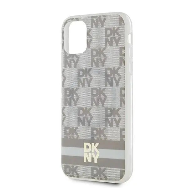 DKNY IML Checkered Mono Pattern & Printed Stripes MagSafe case for iPhone 11 / Xr - beige - Cell phone cases