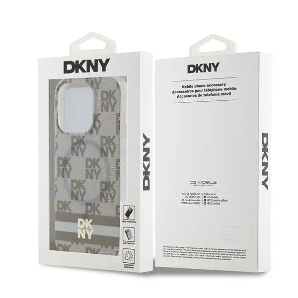 DKNY IML Checkered Mono Pattern & Printed Stripes MagSafe case for iPhone 15 Pro - beige - Cell phone cases
