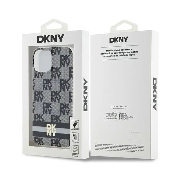 DKNY IML Checkered Mono Pattern & Printed Stripes MagSafe Case for iPhone 15 Plus / 14 Plus - Black - Cell phone cases