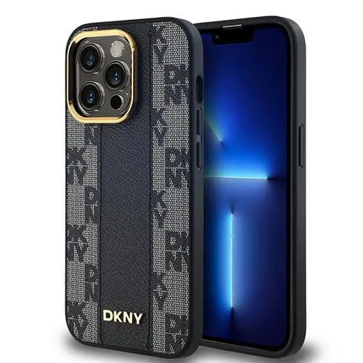 DKNY Leather Checkered Mono Pattern MagSafe Case for iPhone 14 Pro Max - Black - Cell phone cases and covers<<<HurtelXML