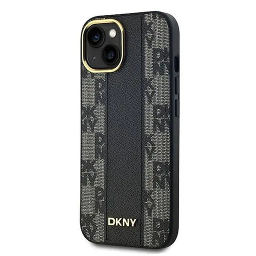 DKNY Leather Checkered Mono Pattern MagSafe Case for iPhone 15 Plus / 14 Plus - Black - Cell phone cases