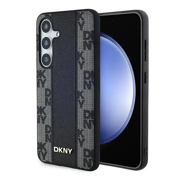 DKNY Leather Checkered Mono Pattern MagSafe case for Samsung Galaxy S24 - black - Cell phone cases