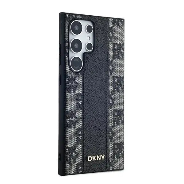 DKNY Leather Checkered Mono Pattern MagSafe Case for Samsung Galaxy S24 Ultra - Black - Cell phone cases