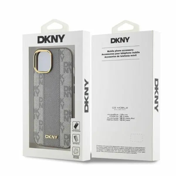 DKNY Leather Checkered Mono Pattern MagSafe iPhone 14 Case - Beige - Cell phone cases and covers<<<HurtelXML