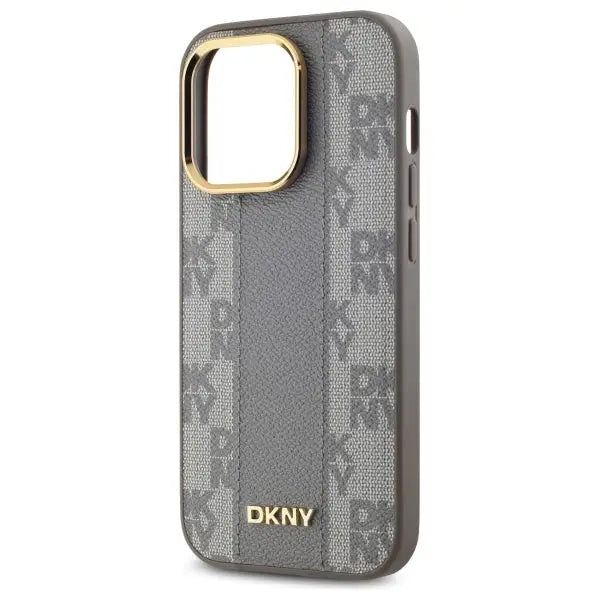 DKNY Leather Checkered Mono Pattern MagSafe iPhone 14 Pro Case - Beige - Cell phone cases and covers<<<HurtelXML