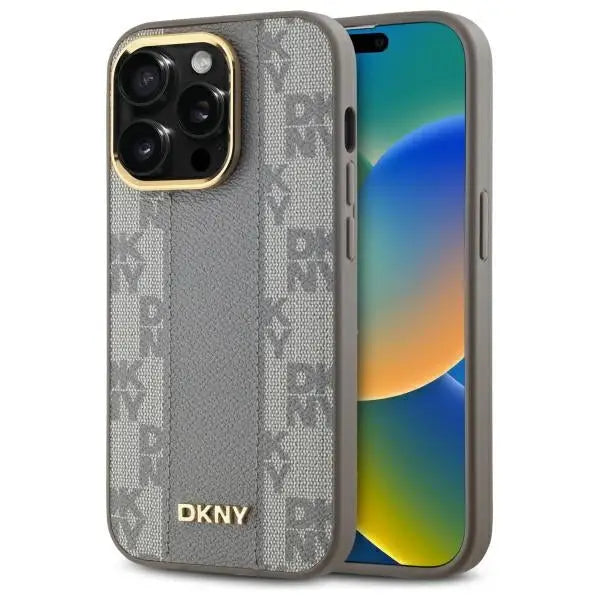 DKNY Leather Checkered Mono Pattern MagSafe iPhone 14 Pro Case - Beige - Cell phone cases and covers<<<HurtelXML
