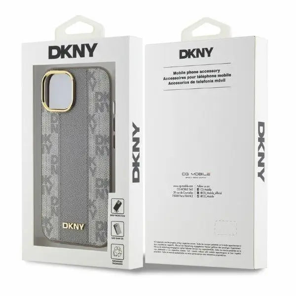 DKNY Leather Checkered Mono Pattern MagSafe iPhone 15 Case - Beige - Cell phone cases and covers<<<HurtelXML