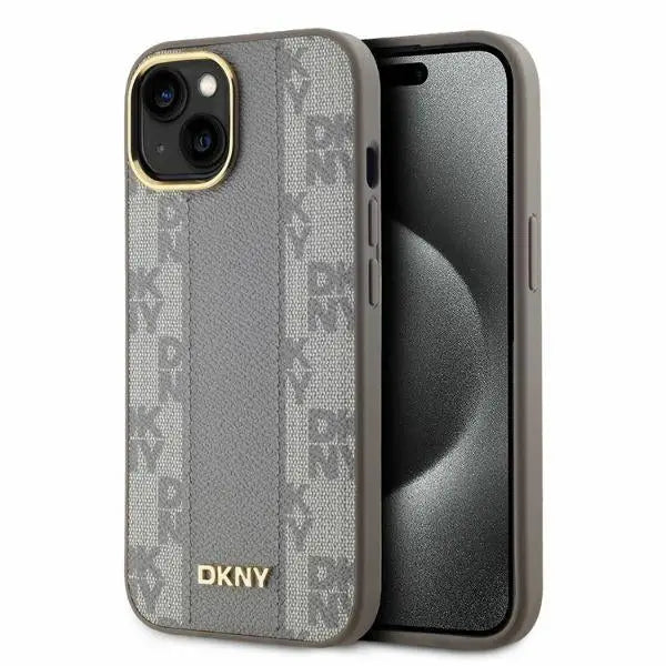 DKNY Leather Checkered Mono Pattern MagSafe iPhone 15 Case - Beige - Cell phone cases and covers<<<HurtelXML