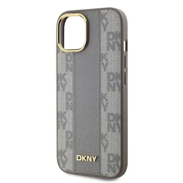 DKNY Leather Checkered Mono Pattern MagSafe iPhone 15 Case - Beige - Cell phone cases and covers<<<HurtelXML