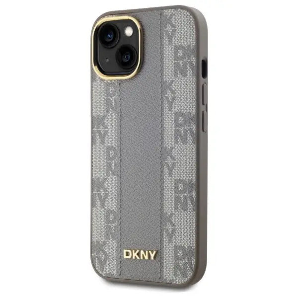 DKNY Leather Checkered Mono Pattern MagSafe iPhone 15 Plus Case - Beige - Cell phone cases and covers<<<HurtelXML