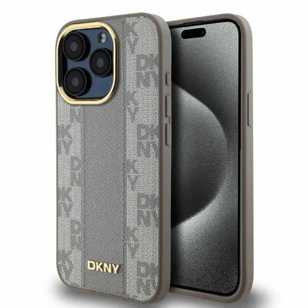 DKNY Leather Checkered Mono Pattern MagSafe iPhone 15 Pro Case - Beige - Cell phone cases and covers<<<HurtelXML