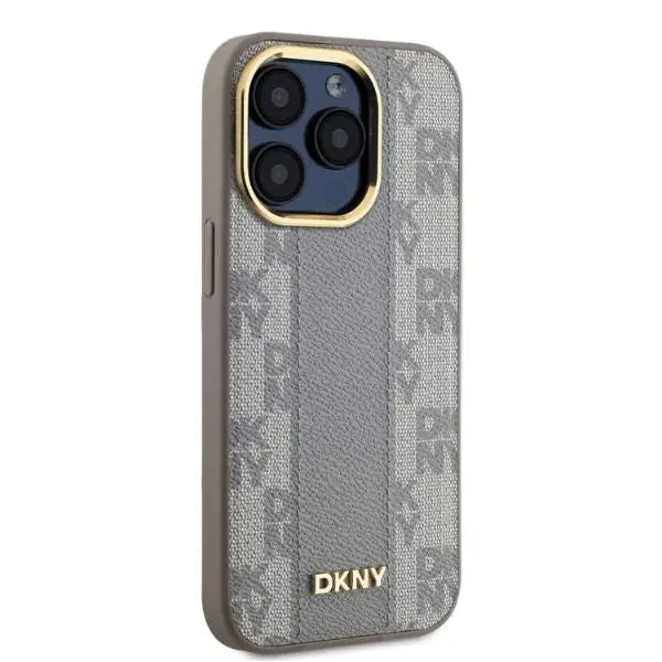 DKNY Leather Checkered Mono Pattern MagSafe iPhone 15 Pro Case - Beige - Cell phone cases and covers<<<HurtelXML