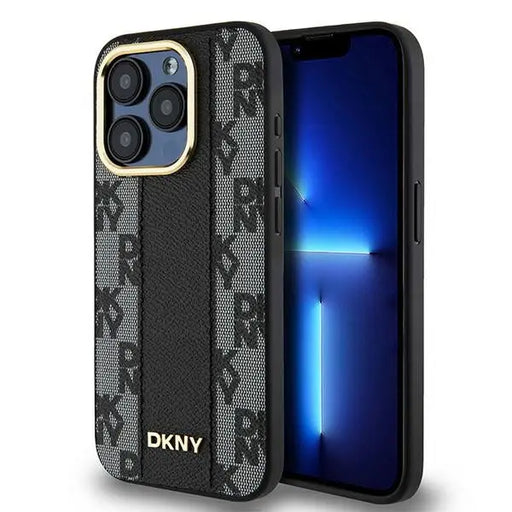 DKNY Leather Checkered Mono Pattern MagSafe iPhone 15 Pro Max Case - Black - Cell phone cases and covers<<<HurtelXML