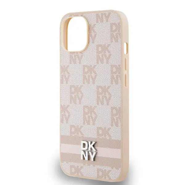 DKNY Leather Checkered Mono Pattern & Printed Stripes case for iPhone 15 / 14 / 13 - pink - Cell phone cases