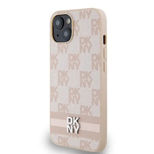 DKNY Leather Checkered Mono Pattern & Printed Stripes case for iPhone 15 / 14 / 13 - pink - Cell phone cases