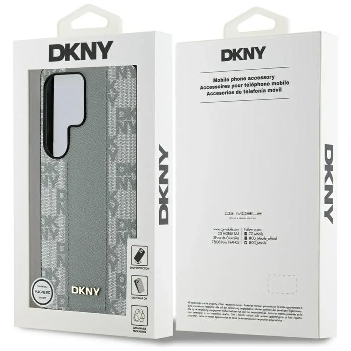 DKNY Leather Checkered Pattern MagSafe Case for Samsung Galaxy S25 Ultra - Gray - Cell phone cases