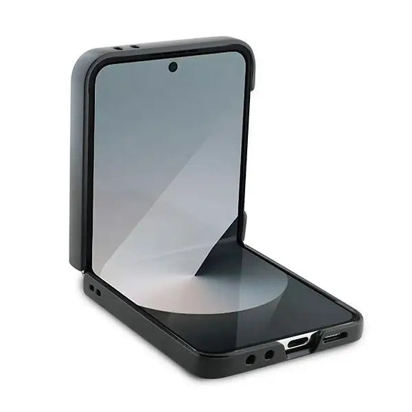 DKNY Leather Metal Stack Logo Case for Samsung Galaxy Z Flip 6 - Black - Cell phone cases and covers<<<HurtelXML