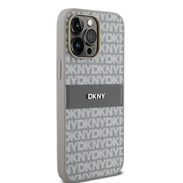 DKNY Leather Mono Stripe & Metal Logo case for iPhone 14 Pro - beige - Cell phone cases and covers<<<HurtelXML